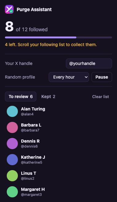X Purge Assistant popup